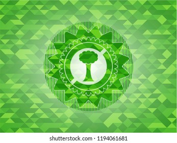 tree icon inside green emblem with mosaic ecological style background