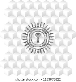 tree icon inside grey emblem. Retro with geometric cube white background