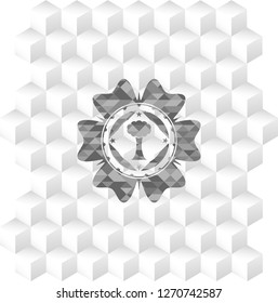 tree icon inside grey emblem. Vintage with geometric cube white background