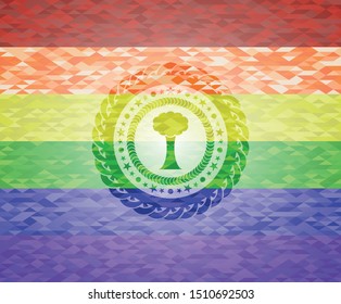 tree icon inside lgbt colors emblem 