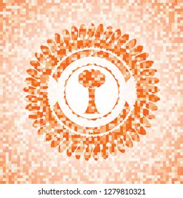 tree icon inside orange mosaic emblem