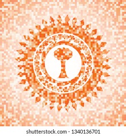 tree icon inside orange mosaic emblem with background