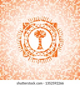 tree icon inside orange mosaic emblem with background