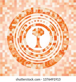 tree icon inside orange mosaic emblem with background
