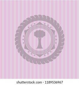 tree icon inside pink emblem. Vintage.