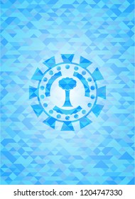 tree icon inside realistic light blue mosaic emblem