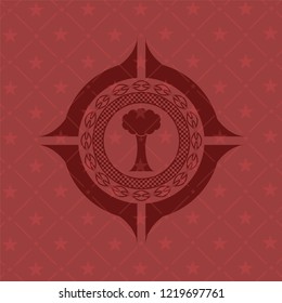 tree icon inside red emblem. Vintage.