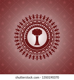 tree icon inside red emblem. Vintage.