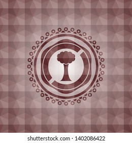 tree icon inside red emblem with geometric background. Seamless.