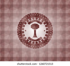 tree icon inside red geometric emblem. Seamless.