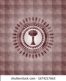 tree icon inside red geometric pattern emblem. Seamless.