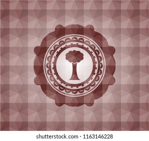 tree icon inside red polygonal badge. Seamless.