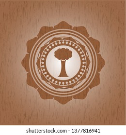 tree icon inside retro style wooden emblem