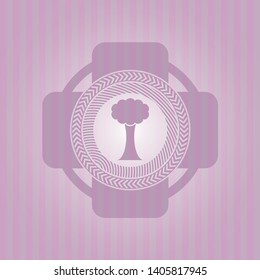 tree icon inside retro style pink emblem