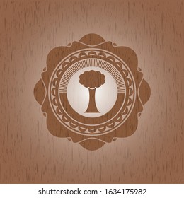 tree icon inside retro style wood emblem