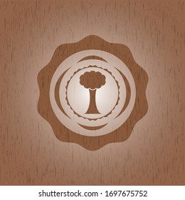 tree icon inside retro style wooden emblem