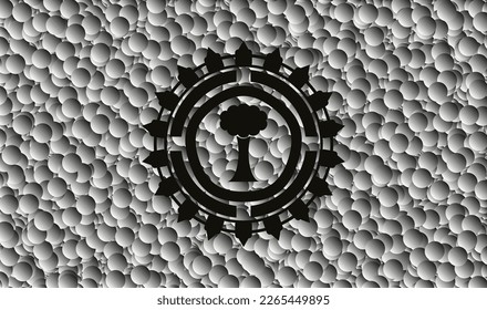 tree icon inside retro style black emblem with bubbles background. Vector Illustration. Detailed. 