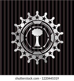 tree icon inside silver shiny emblem