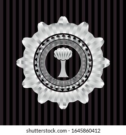 tree icon inside silvery badge or emblem