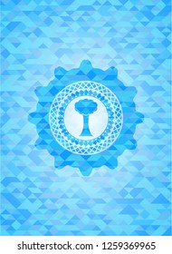 tree icon inside sky blue emblem with mosaic background