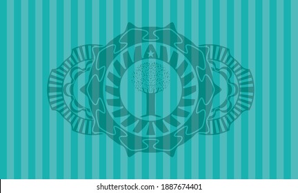 Baumsymbol im türkisfarbenen Schild. Bars, zarter Hintergrund. Intensive Illustration. 