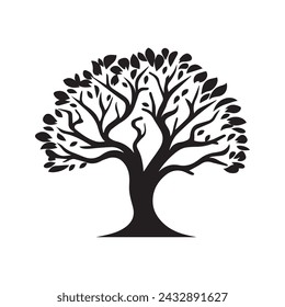 Tree icon isolated black on white background. Vector Illustration.
