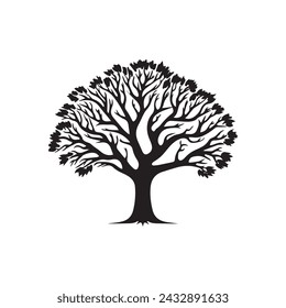 Tree icon isolated black on white background. Vector Illustration.