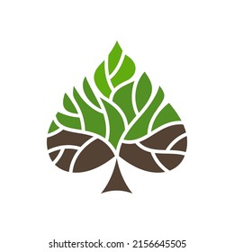 Tree icon with leaf shape, green eco and nature life concept vector emblem. Tree leaf in heart shape, for ecology and environment or forest park gardening and growth symbol