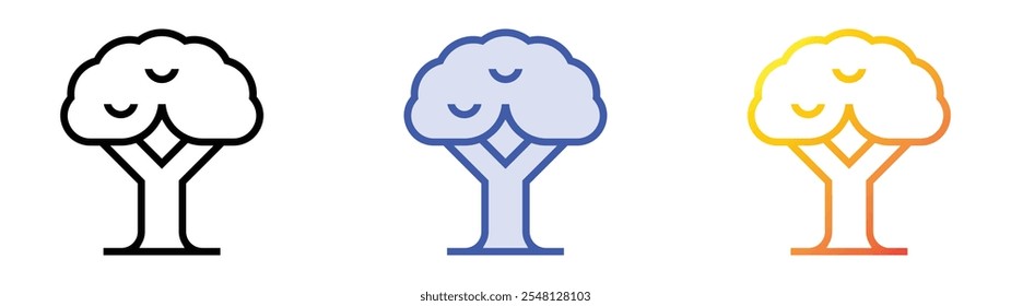 icono de árbol. Lineal, relleno azul y diseño de estilo degradado aislado sobre fondo blanco