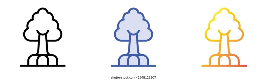 icono de árbol. Lineal, relleno azul y diseño de estilo degradado aislado sobre fondo blanco