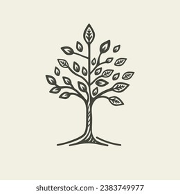 Tree icon logo. Vintage, growth branch, leaves, trunk, concept. Vector illustration