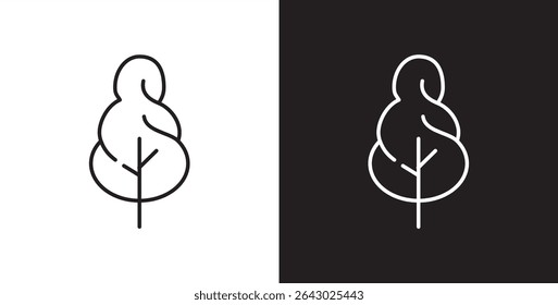 Icono de árbol, icono de árbol exuberante. Icono de árbol y hoja, icono botánico, Ilustración vectorial tropical en fondo transparente y negro. 