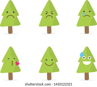 Tree icon with many expressions, trees emoticon