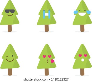 Tree icon with many expressions, trees emoticon