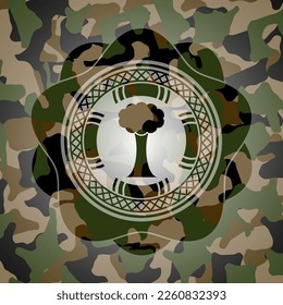 tree icon on camo pattern. 
