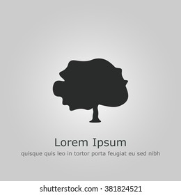 tree icon, on grey background, dark outline, example text