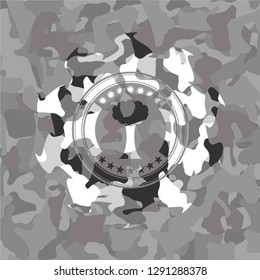 tree icon on grey camouflaged texture
