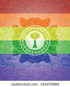 tree icon on mosaic background with the colors of the LGBT flag