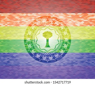 tree icon on mosaic background with the colors of the LGBT flag