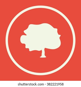 Tree icon, on red background, white circle border, white outline
