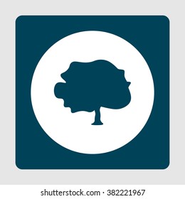 Tree icon, on white circle background surrounded by blue