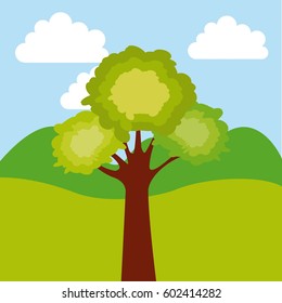 tree icon over landscape background. colorful design. vector illustration