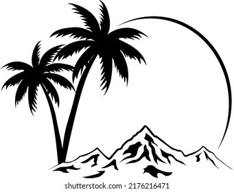 tree icon, palm tree vector silhouette with black and white