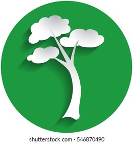 Tree icon in paper style on green circle