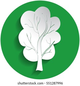Tree icon in paper style on green circle