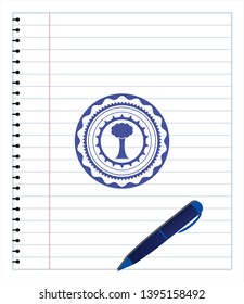 tree icon pen draw. Blue ink. Vector Illustration. Detailed.