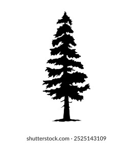 Tree icon. Pine, fir, spruce. Black silhouette. Front side view. Vector simple flat graphic hand drawn illustration. Isolated object on white background. Isolate.