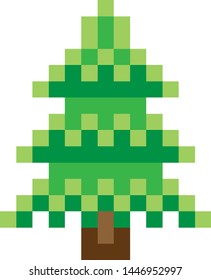 Tree icon in a pixel 8 bit video game art style