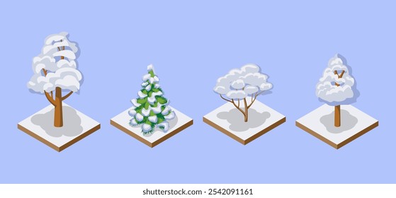 Tree icon. Public park, forest and garden vector icon. Nature map element for winter park illustration. Decorative tree, spruce, isolated isometric set on white background. Vector