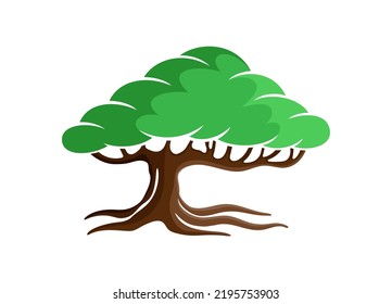 Tree icon with roots on white background.